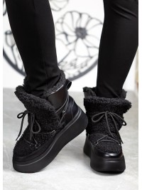 Жіночі шкіряні черевики Тедді на шнурівці (цигейка) чорного кольору 34980