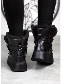 Жіночі шкіряні черевики Тедді на шнурівці (цигейка) чорного кольору 34980