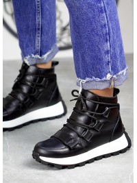 Жіночі шкіряні черевики Спорт на шнурівці (хутро) чорного кольору 34982