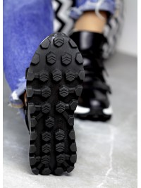 Жіночі шкіряні черевики Спорт на шнурівці (цигейка) чорного кольору 34984