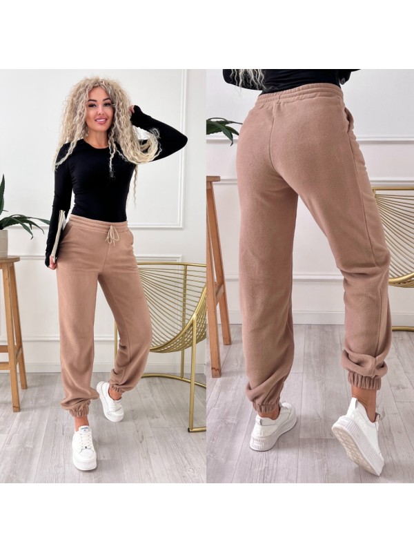 Жiночi флiсовi штани вiльного крою бежевого кольору 34993