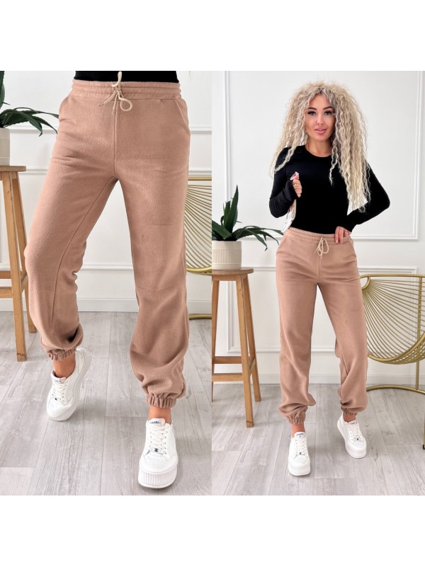 Жiночi флiсовi штани вiльного крою бежевого кольору 34993