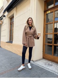 Жіночий кардиган з поясом кавового кольору 34999