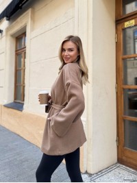 Жіночий кардиган з поясом кавового кольору 34999