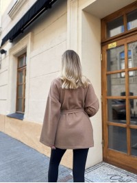 Жіночий кардиган з поясом кавового кольору 34999