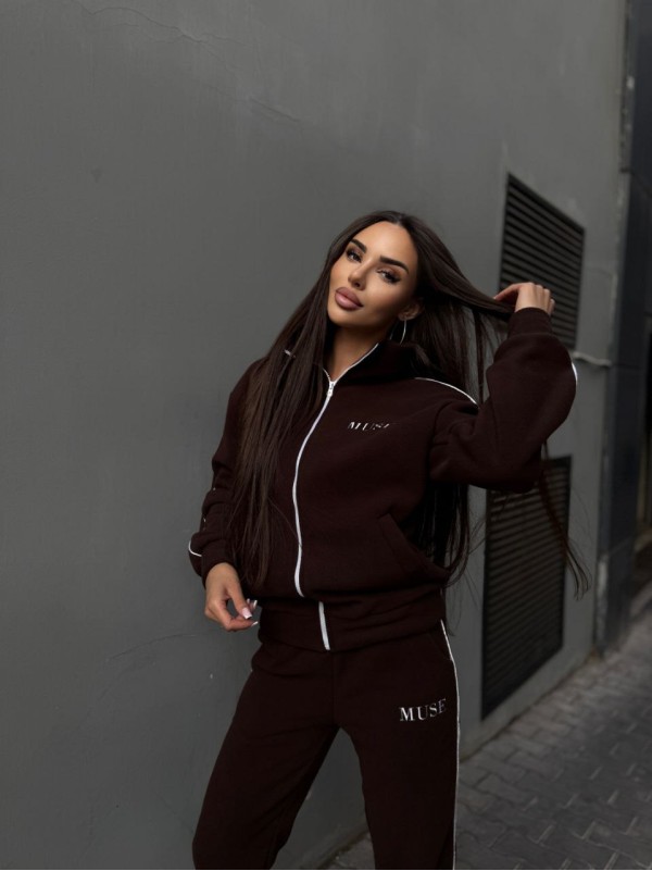 Жіночий костюм флісовий коричневого кольору 35015