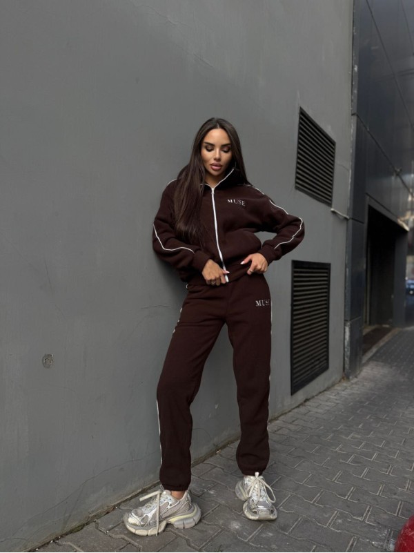 Жіночий костюм флісовий коричневого кольору 35015