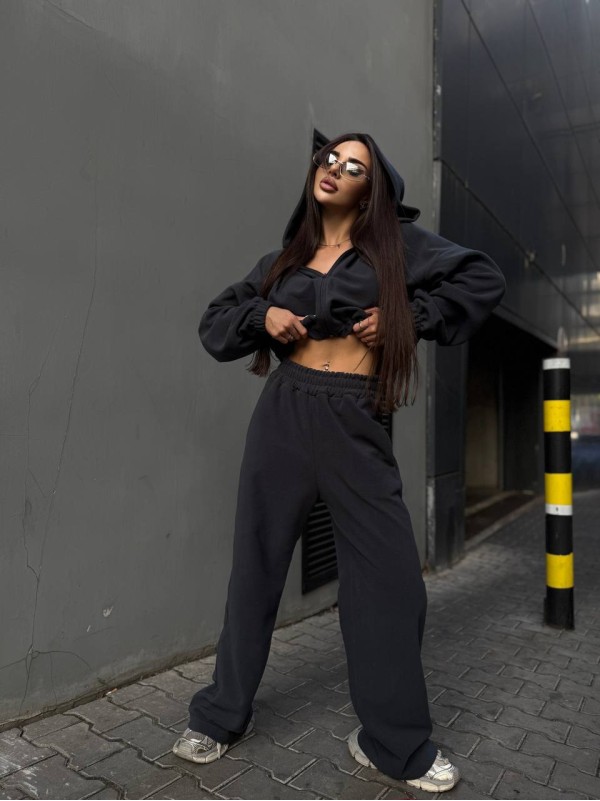 Жіночий флiсовий костюм графiтового кольору 35018