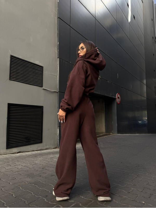 Жіночий флiсовий костюм коричневого кольору 35019
