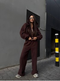 Жіночий флiсовий костюм коричневого кольору 35019