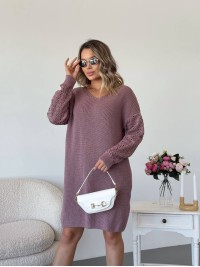 В'язана сукня з ажурними рукавами пудрового кольору 35024