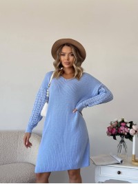 В'язана сукня з ажурними рукавами блакитного кольору 35025