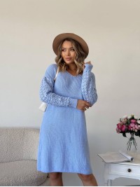 В'язана сукня з ажурними рукавами блакитного кольору 35025