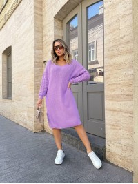 В'язана сукня з ажурними рукавами бузкового кольору 35026