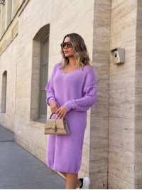 В'язана сукня з ажурними рукавами бузкового кольору 35026