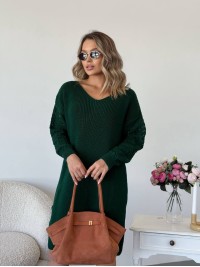 В'язана сукня з ажурними рукавами зеленого кольору 35027