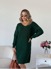 В'язана сукня з ажурними рукавами зеленого кольору 35027