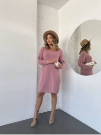 В'язана сукня з ажурними рукавами рожевого кольору 35028