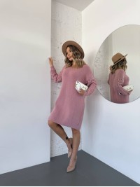 В'язана сукня з ажурними рукавами рожевого кольору 35028
