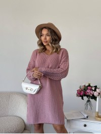 В'язана сукня з ажурними рукавами рожевого кольору 35028
