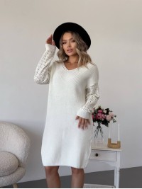 В'язана сукня з ажурними рукавами молочного кольору 35029