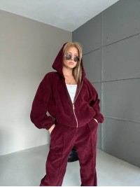 Вельветовий спортивний костюм бордового кольору 35031