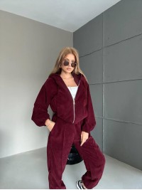 Вельветовий спортивний костюм бордового кольору 35031