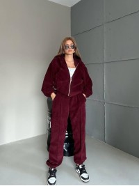 Вельветовий спортивний костюм бордового кольору 35031