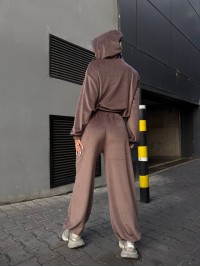 Велюровий жіночий костюм на блискавці кавового кольору 35033