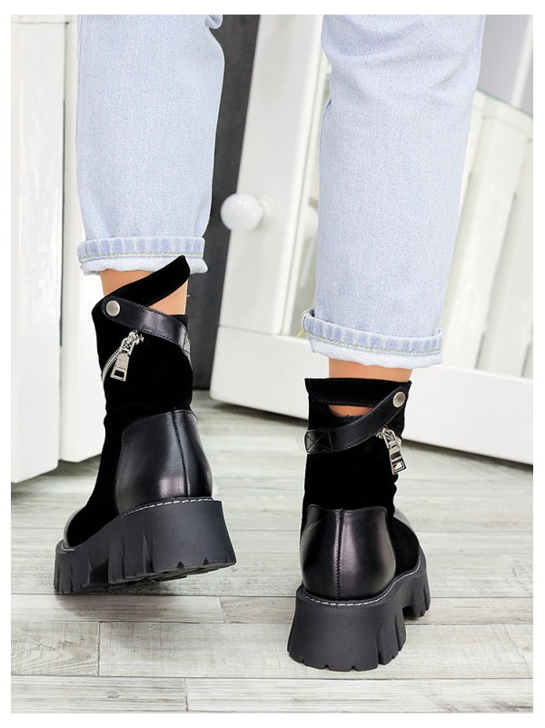 Жіночі черевики натуральна шкіра+замш (хутро) чорного кольору 35034