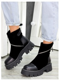 Жіночі черевики натуральна шкіра+замш (хутро) чорного кольору 35034