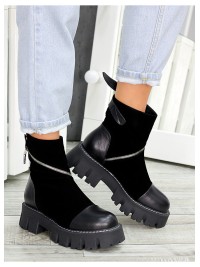 Жіночі черевики натуральна шкіра+замш (хутро) чорного кольору 35034