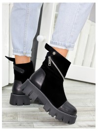 Жіночі черевики натуральна шкіра+замш (байка) чорного кольору 35035