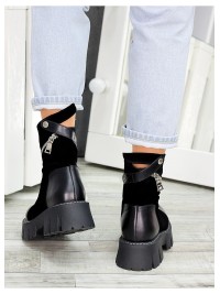 Жіночі черевики натуральна шкіра+замш (байка) чорного кольору 35035