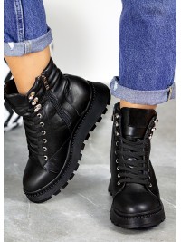 Жіночі черевики натуральна шкіра на шнурівці (байка) чорного кольору 35036