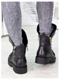 Жіночі шкіряні черевики на шнуровці (хутро) чорного кольору 35043