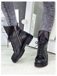 Жіночі шкіряні черевики на шнуровці (байка) чорного кольору 35044