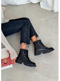 Жіночі шкіряні черевики (хутро) чорного кольору 35047