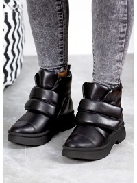 Жіночі шкіряні черевики на липучці (хутро) чорного кольору 35050