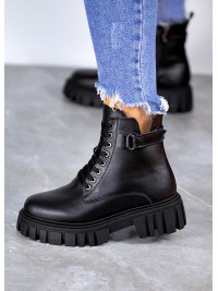 Жіночі шкіряні тракторні черевики (хутро) чорного кольору 35051
