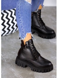 Жіночі шкіряні тракторні черевики (хутро) чорного кольору 35051