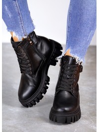 Жіночі шкіряні тракторні черевики (байка) чорного кольору 35052