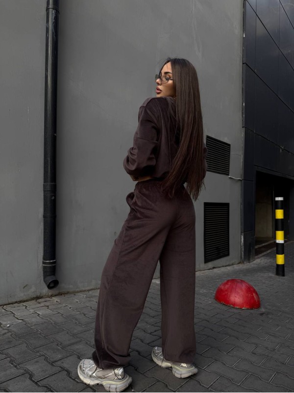 Велюровий жіночий костюм з начісом кавового кольору 35053