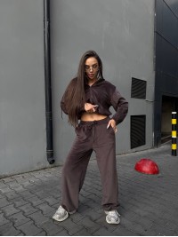 Велюровий жіночий костюм з начісом кавового кольору 35053