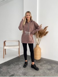 Жіночий подовжений світшот на флiсi кавового кольору 35054