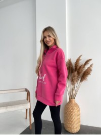 Жіночий подовжений світшот на флiсi малинового кольору 35055