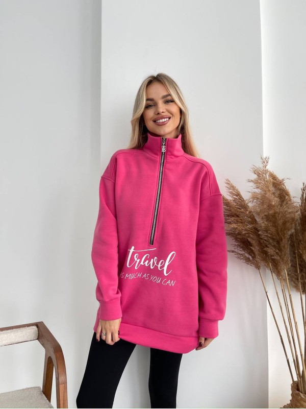 Жіночий подовжений світшот на флiсi малинового кольору 35055