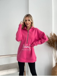 Жіночий подовжений світшот на флiсi малинового кольору 35055