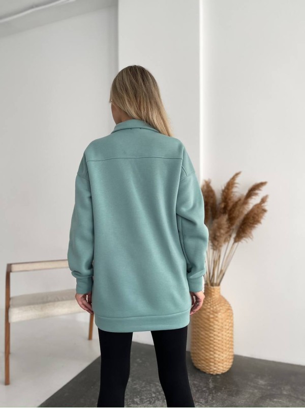 Жіночий подовжений світшот на флiсi фiсташкового кольору 35056