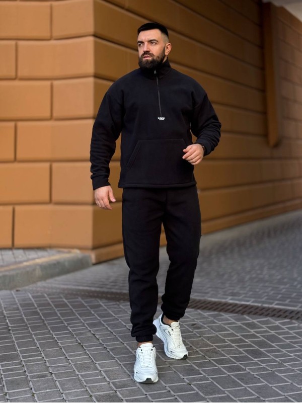 Чоловічий  флiсовий костюм чорного кольору 35065